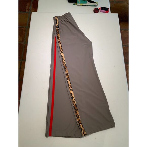 Tiger Friday Wide Leg Track Pants – Taupe w/ Red & Leopard Side Stripe - Picture 4 of 4